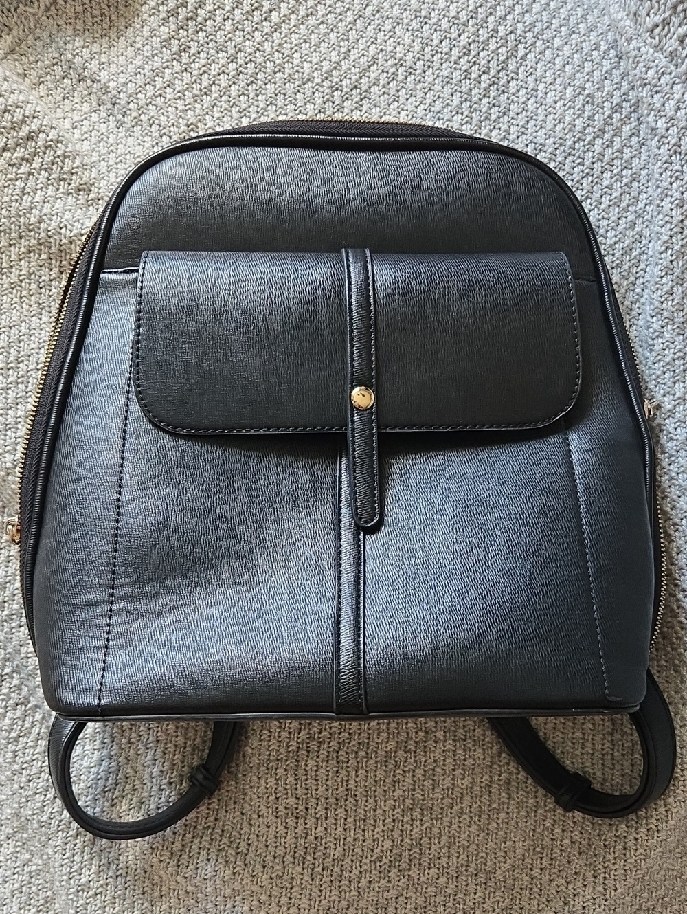 Miztique Black Faux Leather Backpack with Front Flap Pocket